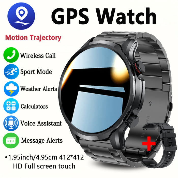2025 New GPS Tracking Smartwatch, 1, 95-inch HD Large Screen, 500mAh Large Capacity Battery, Built-in 5, 2/3, 0 Dual Wireless Chip, Supports Wireless Calling, Multiple Sports Modes, Suitable for iPhone and Android, Zinc Alloy