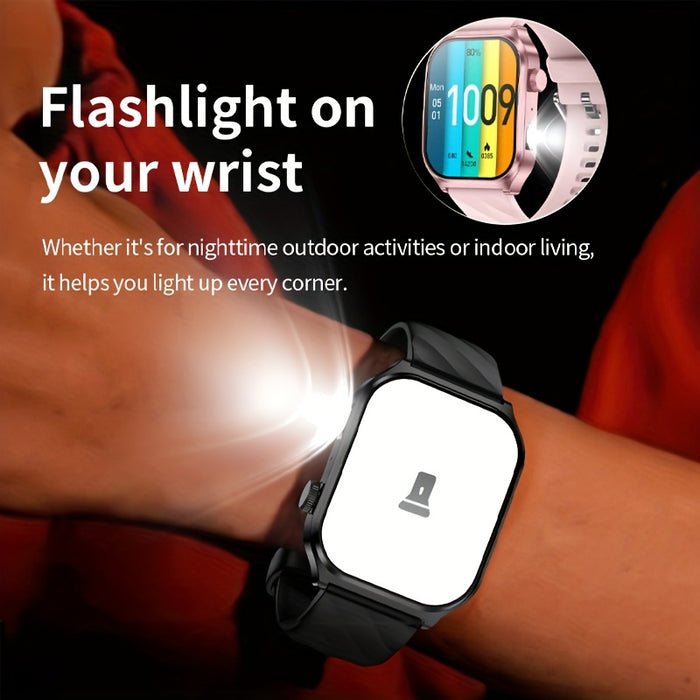 AI voice assistant high-definition touch screen - multifunctional 2.1-inch smartwatch, LED flashlight, sedentary reminder/music control, remote camera control, as well as high-quality smartwatch with wireless calling, message