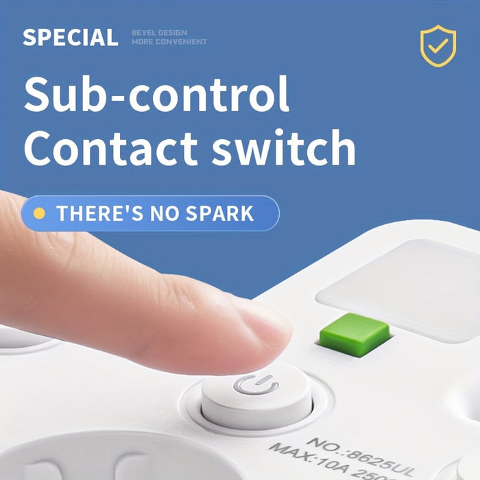 EU Plug Converter Socket with 5 Outlets, Multi-Port Wall Socket with Independent Switch and Small Night Light Adapter