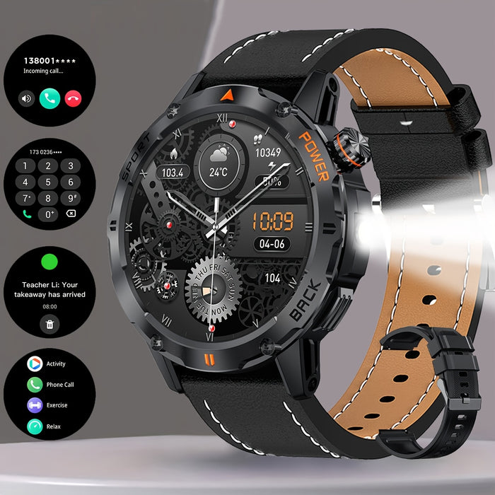COIUSOR smartwatch features a 1.53-inch high-definition display, voice calls, real-time information synchronization with mobile phones, an LED flashlight, a compass, a 400mAh rechargeable battery, multiple sports modes, one-c