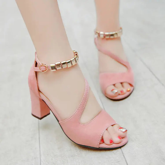 Chic Mid-Heel Buckled Women's Sandals