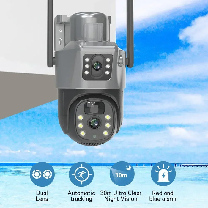 4K 8MP Dual Screen Solar Camera Free 256G memory card Outdoor Wireless WiFi PTZ Dual Lens Security Protection Auto Tracking CCTV
