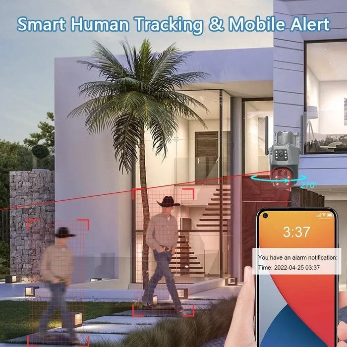 4K 8MP Dual Screen Solar Camera Free 256G memory card Outdoor Wireless WiFi PTZ Dual Lens Security Protection Auto Tracking CCTV