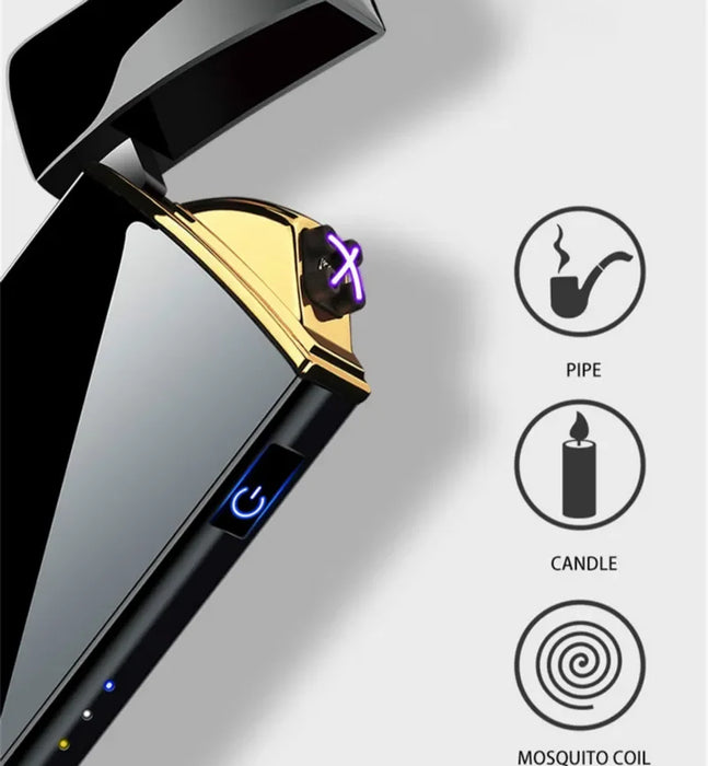 Hot Electric Windproof Metal Lighter Double Arc Flameless Plasma Rechargeable USB Lighter LED Power Display Touch Sensor Lighter