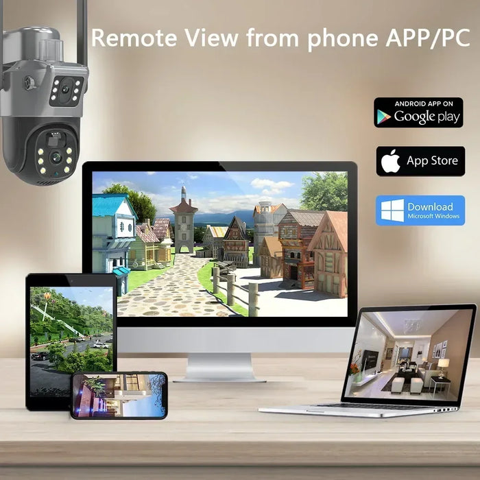 4K 8MP Dual Screen Solar Camera Free 256G memory card Outdoor Wireless WiFi PTZ Dual Lens Security Protection Auto Tracking CCTV