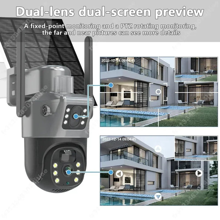4K 8MP Dual Screen Solar Camera Free 256G memory card Outdoor Wireless WiFi PTZ Dual Lens Security Protection Auto Tracking CCTV