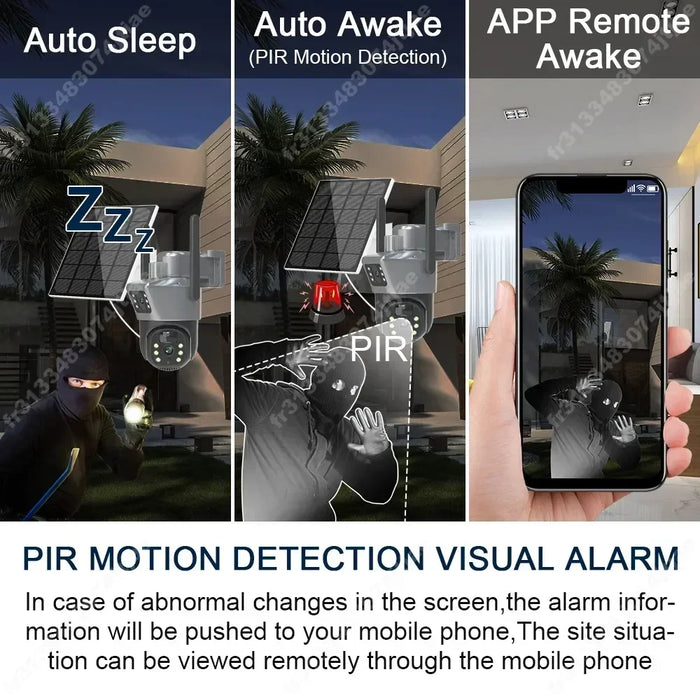 4K 8MP Dual Screen Solar Camera Free 256G memory card Outdoor Wireless WiFi PTZ Dual Lens Security Protection Auto Tracking CCTV