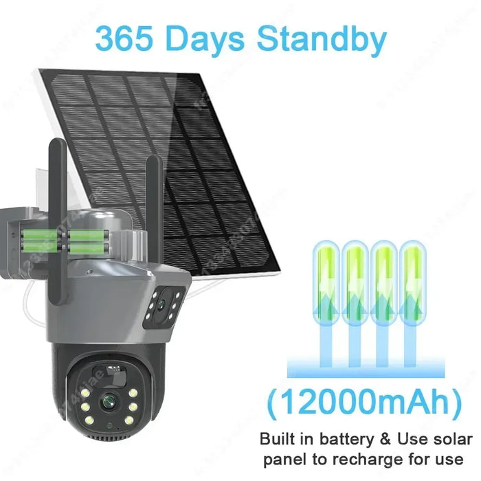 4K 8MP Dual Screen Solar Camera Free 256G memory card Outdoor Wireless WiFi PTZ Dual Lens Security Protection Auto Tracking CCTV