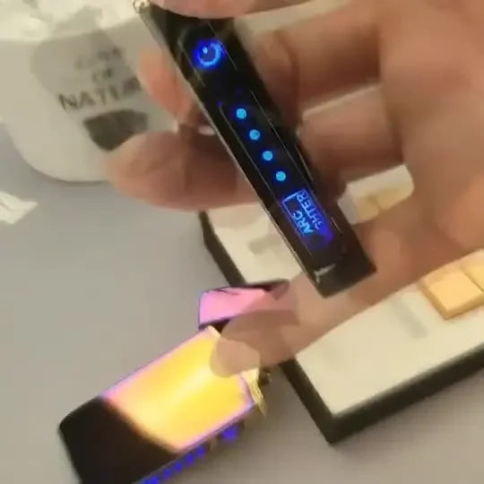 Hot Electric Windproof Metal Lighter Double Arc Flameless Plasma Rechargeable USB Lighter LED Power Display Touch Sensor Lighter