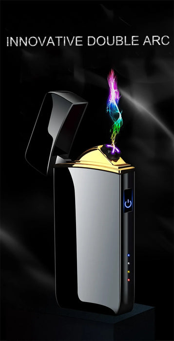 Hot Electric Windproof Metal Lighter Double Arc Flameless Plasma Rechargeable USB Lighter LED Power Display Touch Sensor Lighter