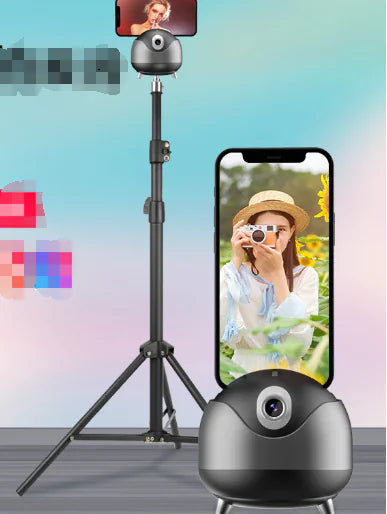Portable face-tracking stabilizer with dual-axis gesture control for mobile phones and tablets, featuring hands-free operation and rechargeable Type-C battery.