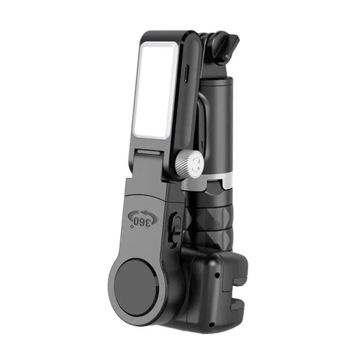 Compact black Q18 Face Tracking selfie stabilizer with integrated light and adjustable phone holder.
