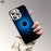 Black Apple Logo Blue Background Pattern Trendy Internet Celebrity High-Quality Texture Business Mirror Film Protection Cat Eye Electroplated Glass Design Suitable for iPhone 16 15 14 13 12 11 Exclusive Glass Phone Case, Anti