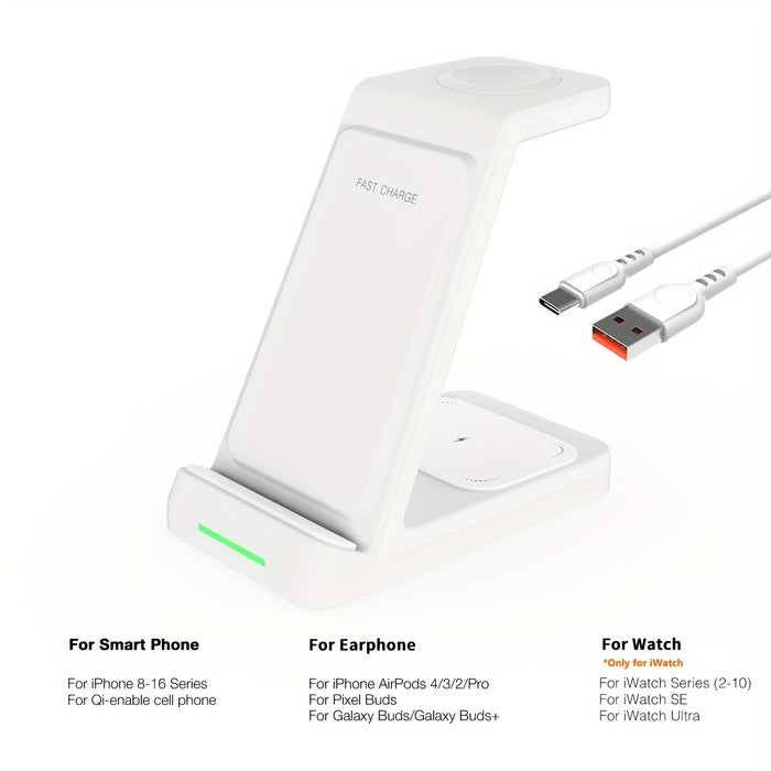 3-in-1 15W Fast Charging Station with Wireless Pad - Compatible with iPhone 16, 15, 14, 13, 12, 11, X, 8 Pro Max/Pro/Mini/Plus, iWatch Ultra10/9/8/7/6/5/4/3/2 SE, AirPods 4/3/2/Pro - Ideal for Business Gifts and Birthdays, Ai