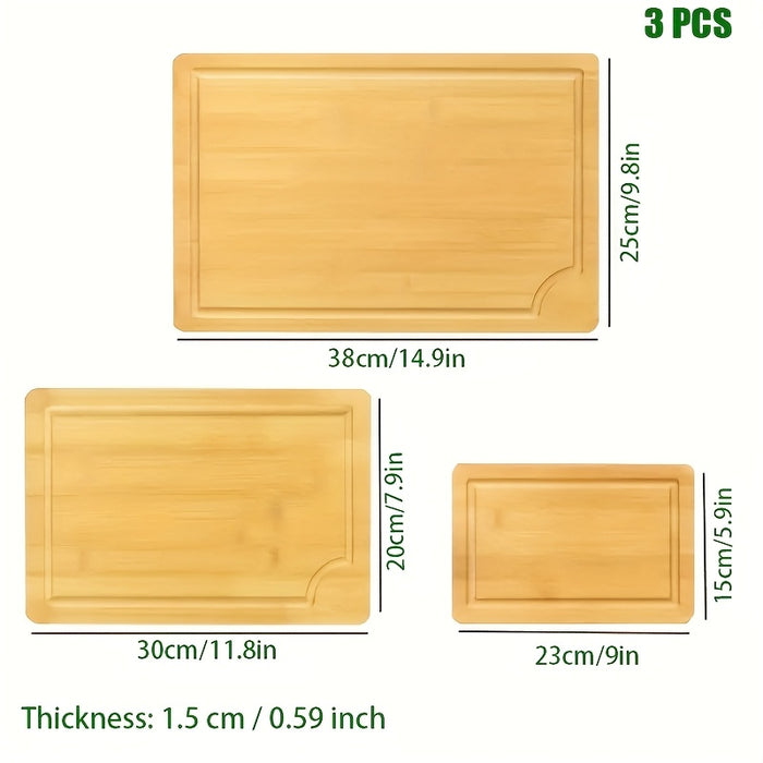 3pcs Bamboo Cutting Board Set, Wooden Thick Multipurpose Chopping Boards for Meat, Vegetables, Fruits, ldeal for Christmas, HalloweenThanksgiving, Valentine's, Mother's Day