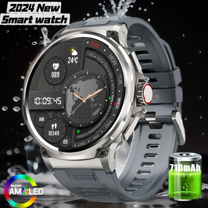 2024 New Smartwatch with 4.7cm HD Touch Screen, 710mAh Long Battery Life, 100+ Sports Modes, Wireless Compatible for Android/iPhone, Wireless Calls & Messages, Pedometer, Silicone Strap, USB Charging - Fitness Tracker for Out