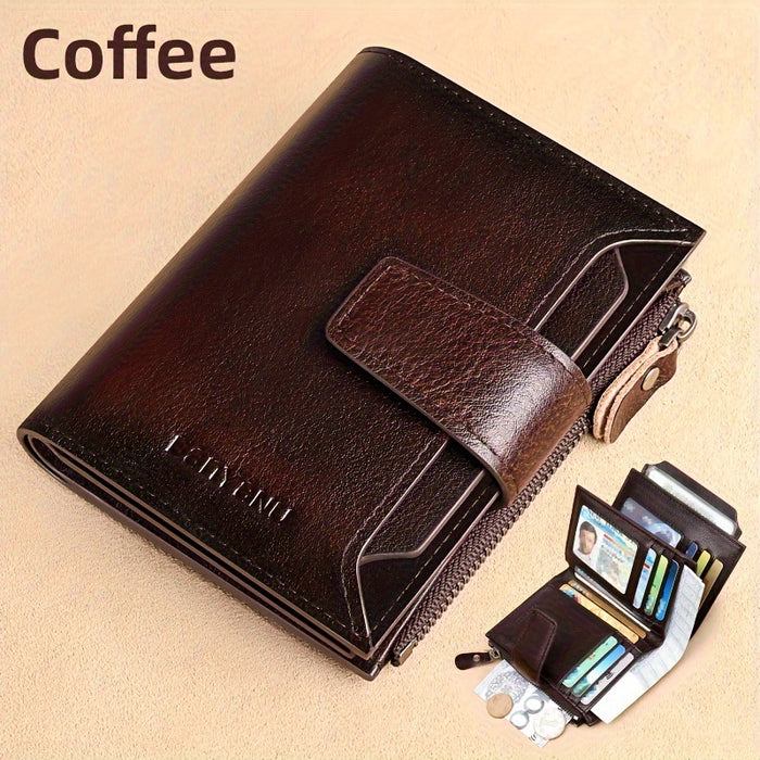 BANYANU Men'S Genuine Leather Wallet - Slim Vertical Design with Multiple Card Slots, RFID Blocking, and Secure Zipper Closure for Everyday Use, Everyday Wallet | Sleek Wallet | Genuine Leather Wallet