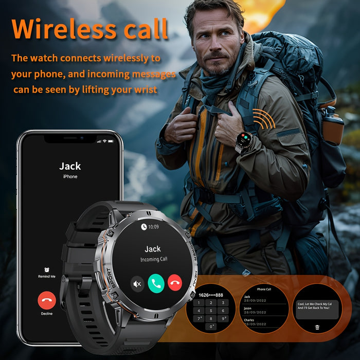 LIGE Men'S Smartwatch with 4.39cm AMOLED Touch Screen, Battery, IPX8, Wireless Calls, Music Playback, Camera Control, 110+ Sports Modes, Silicone Strap - Black, Compatible with for iphone/Android, Perfect Gift, Smart Watch fo