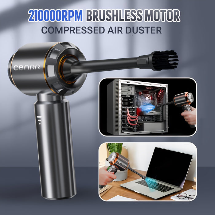 CENRR 160000PA Portable Handheld Wireless Car Vacuum Cleaner - 3-Battery Power, 3-Speed Adjustable, 0.1-0.2L Dust Cup, 65dB Quiet Operation, USB Rechargeable for Car Interior Cleaning, Car Vacuum Cleaner, Sleek Design, Durabl