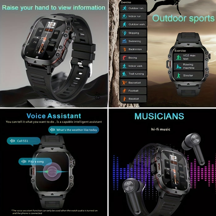 DAORKOW'S New Rugged Smartwatch for Men: Wireless Talk,, Sports Fitness AI Voice, Outdoor 100+ Sports Modes, 4.98cm TFT Screen, 8868 Watch Chip, 420mAh Rechargeable Battery, Alloy Body, Silicone Strap, 240p Resolution, USB Ch