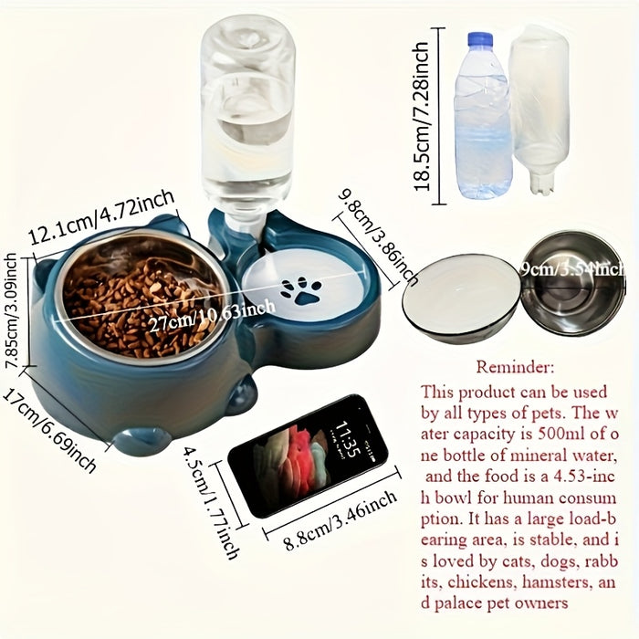 Pet Supplies Cat Automatic Feeder Integrated Pet Feeder, Automatic Water Dispenser, Anti-slip Tilted Stainless Steel Bowl, Cat and Dog Supplies Suitable for Cats and Dogs, No Batteries Required, No Power Supply, Cat Automatic