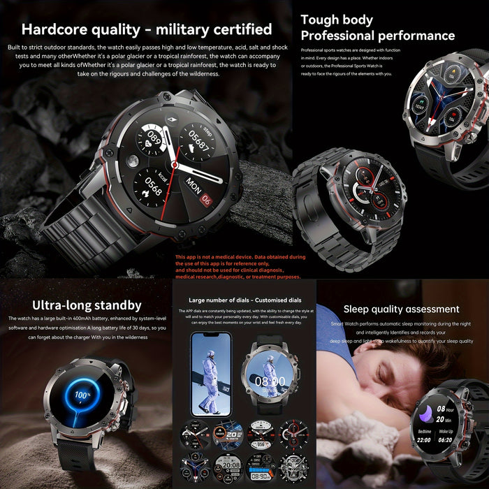 1pc Men's Smart Watch with Call Function, 3.61cm HD Display, Fitness Tracker, Sleep & Calorie Monitor, Wireless, Multi-Sport Modes, USB Rechargeable, Metal Bezel & Dual/Silicone Straps, Android Compatible, Smart Watch for And