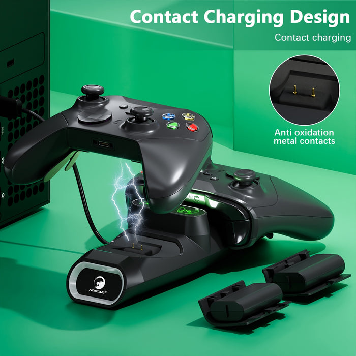 HONCAM Xbox Controller Charger - Dual Station with 2x1400mAh Rechargeable Batteries, Compatible with Xbox One/Series X|S Elite Controllers