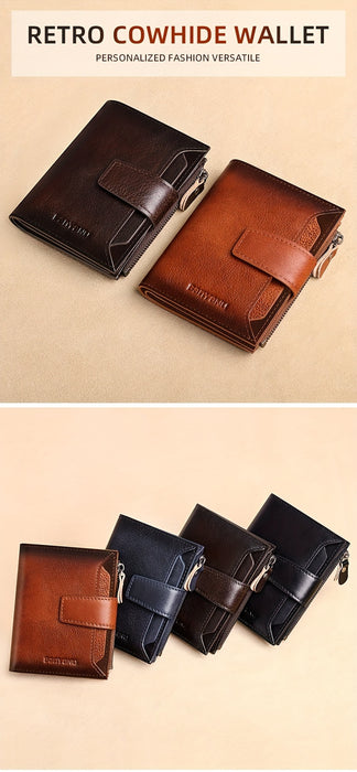 BANYANU Men'S Genuine Leather Wallet - Slim Vertical Design with Multiple Card Slots, RFID Blocking, and Secure Zipper Closure for Everyday Use, Everyday Wallet | Sleek Wallet | Genuine Leather Wallet