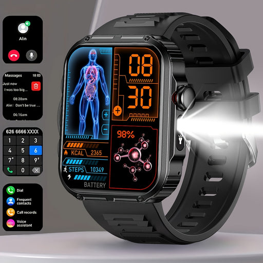 COIUSOR Men'S New 2.01-Inch Smartwatch, with Built-In LED Flashlight, Mobile Phone Synchronization Information, Wireless Calls, High Quality, Over 100 Sports Modes, Compatible with Smart Devices for Iphone And Android Phones