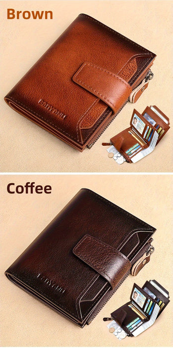 BANYANU Men'S Genuine Leather Wallet - Slim Vertical Design with Multiple Card Slots, RFID Blocking, and Secure Zipper Closure for Everyday Use, Everyday Wallet | Sleek Wallet | Genuine Leather Wallet