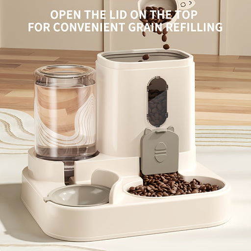 1 Set of 2-in-1 Cat Food Feeding and Watering Device, Integrating Food and Water. Cute appearance, fully automatic operation, but does not require electricity. No wireless or battery required, reasonable size, excellent mater