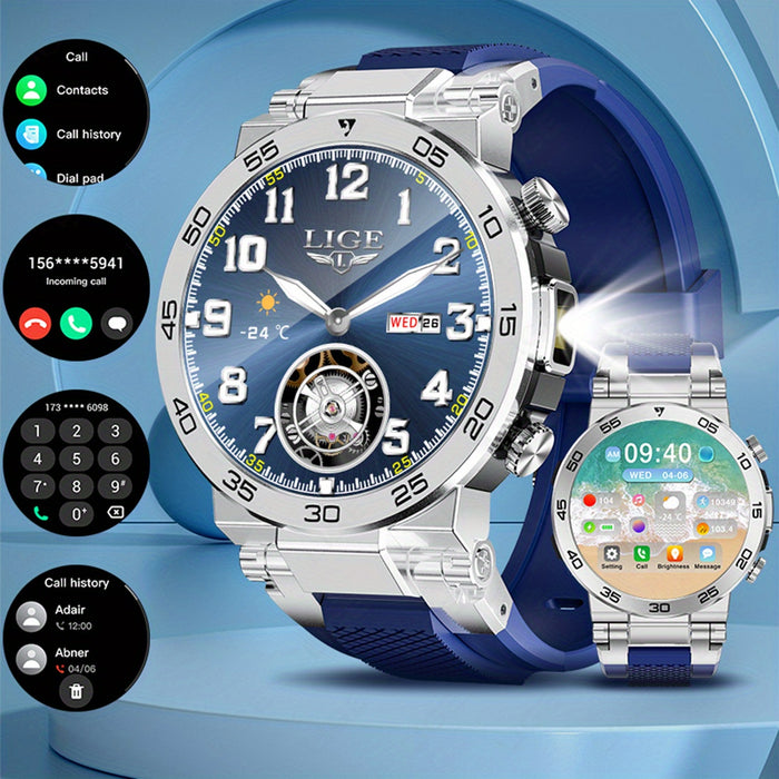 LIGE New Fashion Smartwatch 3.89 cm Screen for Men Take Photos Wireless Calls 100 Sports Modes LED Flashlight Weather Forecast Message Notification Music Playback Voice Assistant Alarm Clock Watch