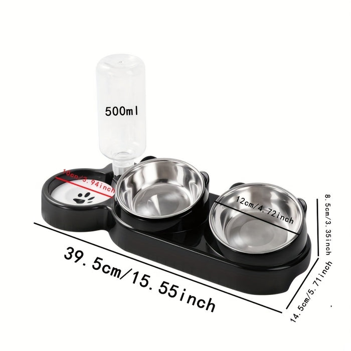 2-in-1 Pet Feeder and Water Dispenser, Stainless Steel & Plastic, Automatic Dual Bowl for Cats and Dogs, Easy Sloped Design, Durable Feeding Station