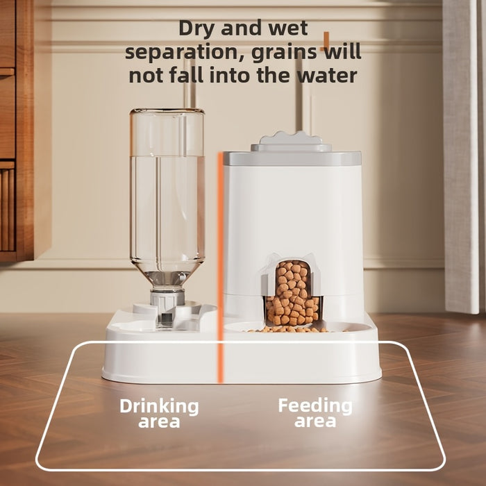 2-in-1 Automatic Cat Feeder & Water Dispenser - Neck-Friendly Anti-Choking Design, Leak-Proof Pet Station with Spill-Proof Lid, Multi-Compartment Food & Water Dispenser for Busy Cat Owners, Indoor Pet Feeder & Water Dispenser