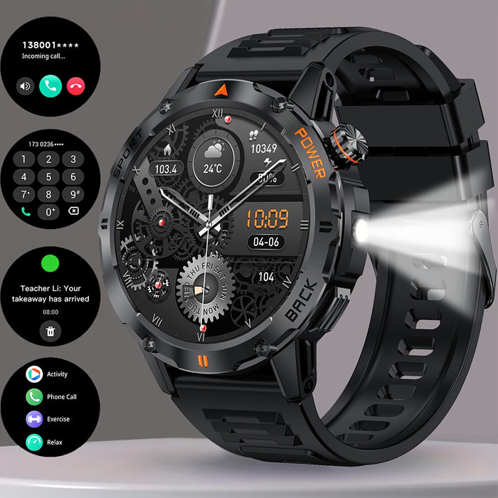 COIUSOR smartwatch features a 1.53-inch high-definition display, voice calls, real-time information synchronization with mobile phones, an LED flashlight, a compass, a 400mAh rechargeable battery, multiple sports modes, one-c