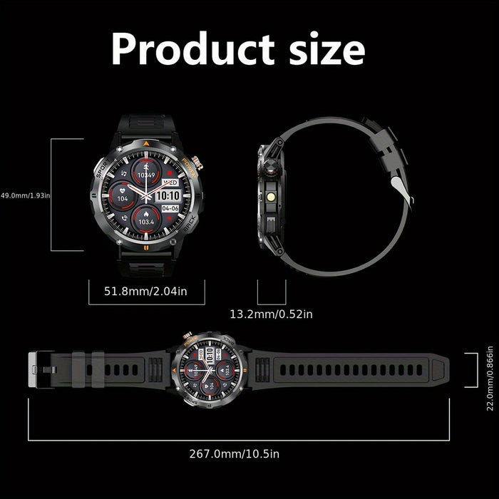 COIUSOR smartwatch features a 1.53-inch high-definition display, voice calls, real-time information synchronization with mobile phones, an LED flashlight, a compass, a 400mAh rechargeable battery, multiple sports modes, one-c