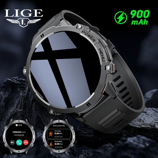LIGE Men'S Smartwatch with 4.39cm AMOLED Touch Screen, Battery, IPX8, Wireless Calls, Music Playback, Camera Control, 110+ Sports Modes, Silicone Strap - Black, Compatible with for iphone/Android, Perfect Gift, Smart Watch fo
