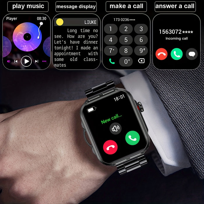 COIUSOR Men'S New 2.01-Inch Smartwatch, with Built-In LED Flashlight, Mobile Phone Synchronization Information, Wireless Calls, High Quality, Over 100 Sports Modes, Compatible with Smart Devices for Iphone And Android Phones