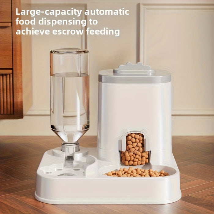 2-in-1 Automatic Cat Feeder & Water Dispenser - Neck-Friendly Anti-Choking Design, Leak-Proof Pet Station with Spill-Proof Lid, Multi-Compartment Food & Water Dispenser for Busy Cat Owners, Indoor Pet Feeder & Water Dispenser