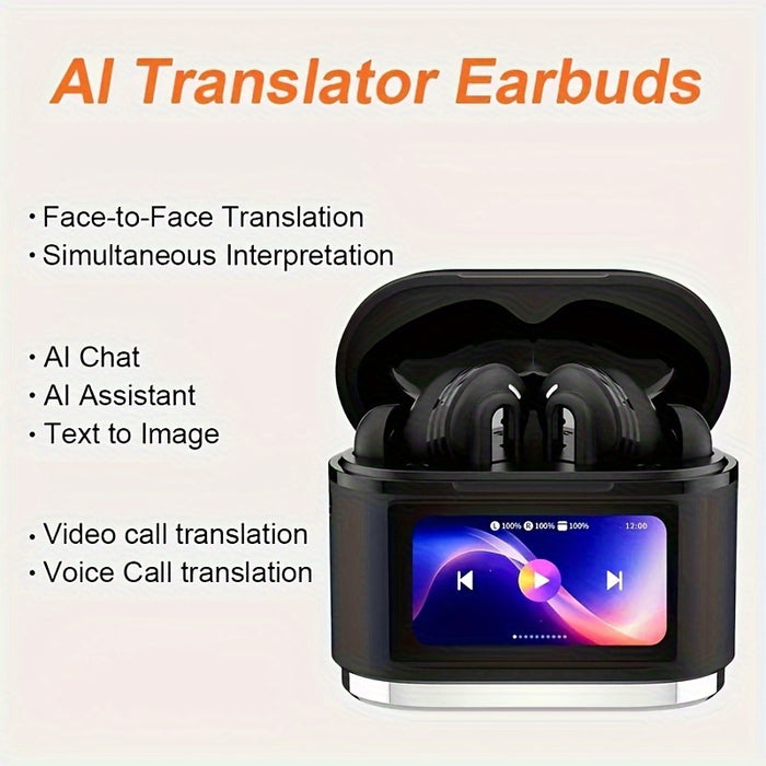 2025 new AI real-time translation Bluetooth headset, Smart LCD Touch Screen, ANC ENC Wireless Tws Earphones Noise Cancellation Headphone Digital Display Touch Screen Bluetooth Earbuds