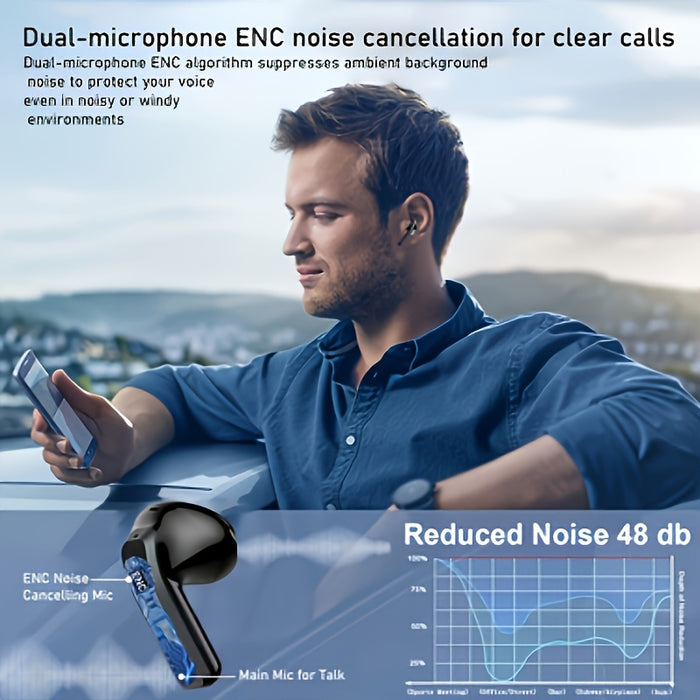 5.3 Multifunctional Touch Screen Earbuds Wireless Noise Cancelling Headphones, 8 Hours Playback Time, Smart Touch Charging Case with Built-in SD Card and MP3 Playback Function, Suitable for Running, Exercise, Travel