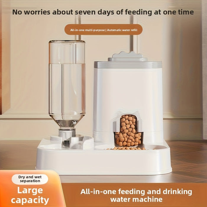 2-in-1 Automatic Cat Feeder & Water Dispenser - Neck-Friendly Anti-Choking Design, Leak-Proof Pet Station with Spill-Proof Lid, Multi-Compartment Food & Water Dispenser for Busy Cat Owners, Indoor Pet Feeder & Water Dispenser