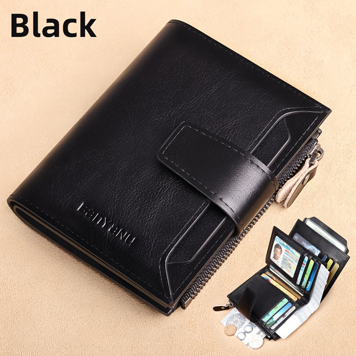 BANYANU Men'S Genuine Leather Wallet - Slim Vertical Design with Multiple Card Slots, RFID Blocking, and Secure Zipper Closure for Everyday Use, Everyday Wallet | Sleek Wallet | Genuine Leather Wallet
