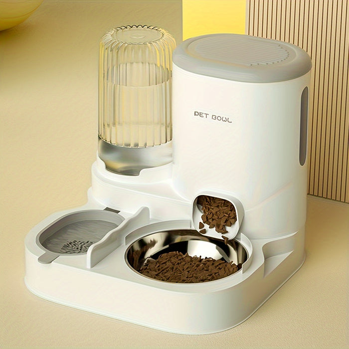 2-in-1 Automatic Cat Feeder and Water Dispenser Set with Stainless Steel Bowl - Detachable, Washable Pet Food & Water Station for Indoor Cats, Non-Electric, Easy-Clean Design