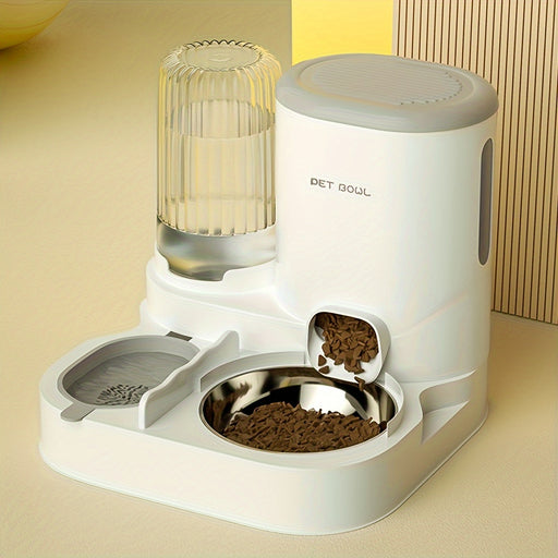 2-in-1 Automatic Cat Feeder and Water Dispenser Set with Stainless Steel Bowl - Detachable, Washable Pet Food & Water Station for Indoor Cats, Non-Electric, Easy-Clean Design