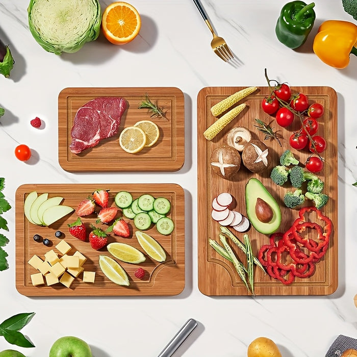 3pcs Bamboo Cutting Board Set, Wooden Thick Multipurpose Chopping Boards for Meat, Vegetables, Fruits, ldeal for Christmas, HalloweenThanksgiving, Valentine's, Mother's Day