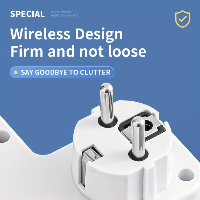 EU Plug Converter Socket with 5 Outlets, Multi-Port Wall Socket with Independent Switch and Small Night Light Adapter