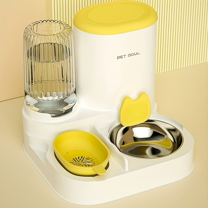 2-in-1 Automatic Cat Feeder and Water Dispenser Set with Stainless Steel Bowl - Detachable, Washable Pet Food & Water Station for Indoor Cats, Non-Electric, Easy-Clean Design