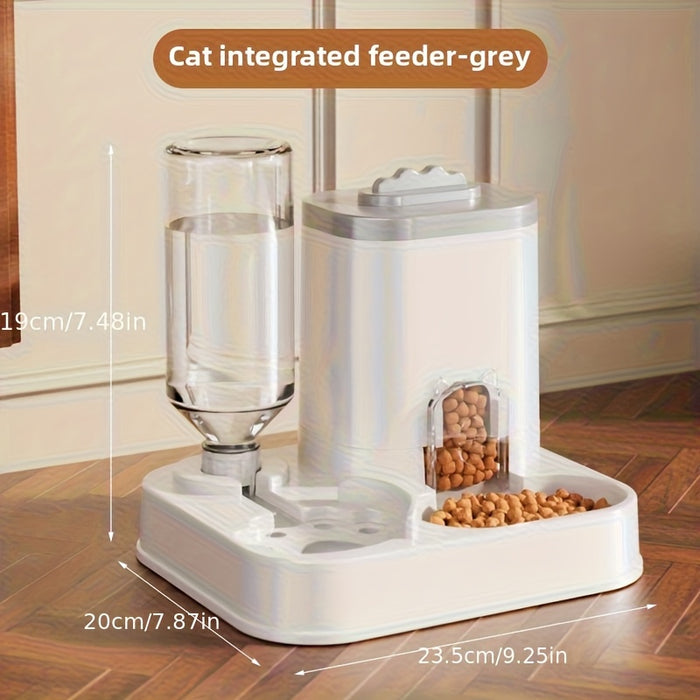 2-in-1 Automatic Cat Feeder & Water Dispenser - Neck-Friendly Anti-Choking Design, Leak-Proof Pet Station with Spill-Proof Lid, Multi-Compartment Food & Water Dispenser for Busy Cat Owners, Indoor Pet Feeder & Water Dispenser