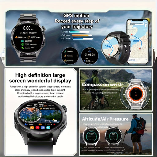 Men'S Smartwatch with GPS, Wireless Calling, Voice Assistant, NFC, 3.86cm HD Display, Magnetic Charging, Compatible with Android/iOS - Fitness Tracker, Compatible with GPS, for Running, Gym, Outdoor Activities - Ideal Gift fo